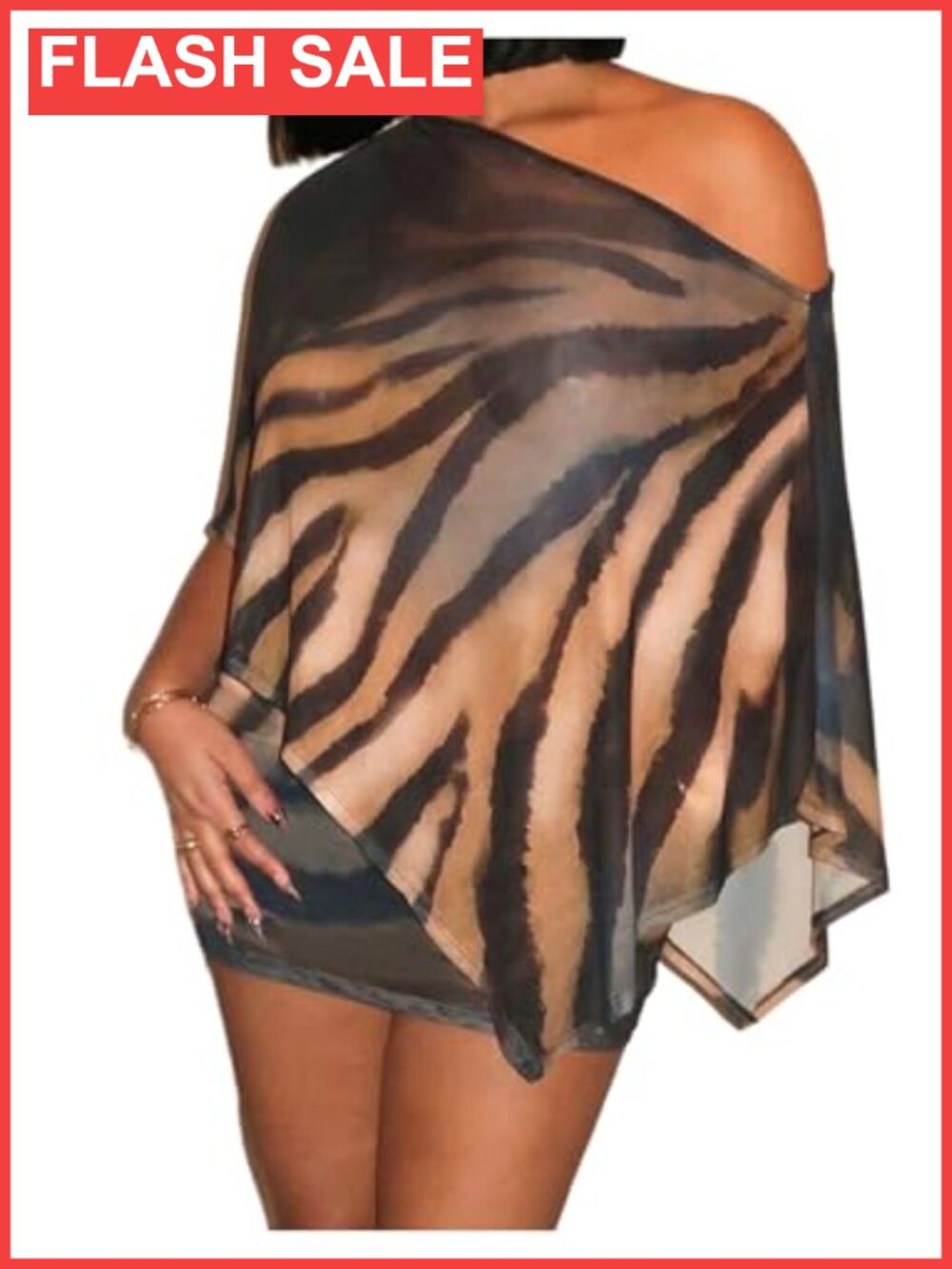 2 Piece Animal Print Poncho Top & Mini Skirt Set Club Outfit